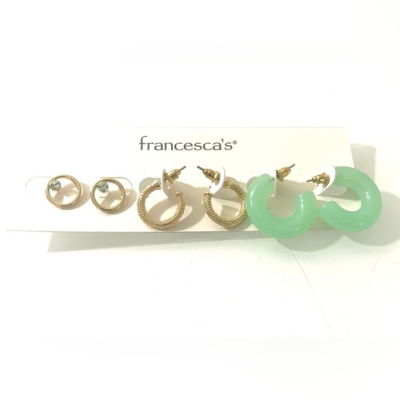 Francesca's Collections Jewelry - BNWT FRANCESCA’S TRIO SEAFOAM GREEN & GOLD TONE HOOP EARRINGS SET